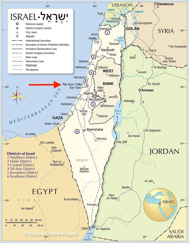 Tel Aviv op de kaart van Israël