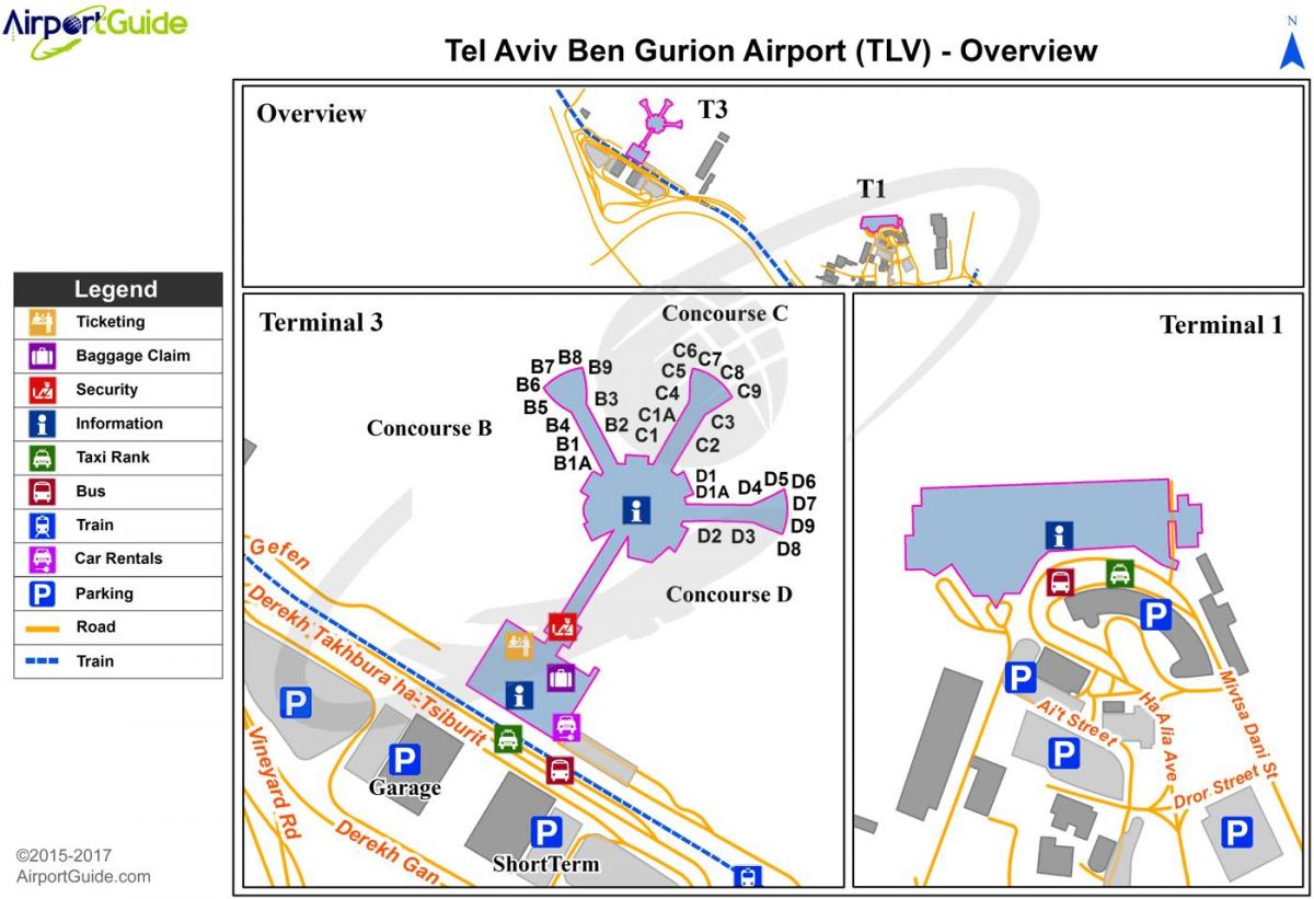 Tel Aviv luchthaven terminal kaart