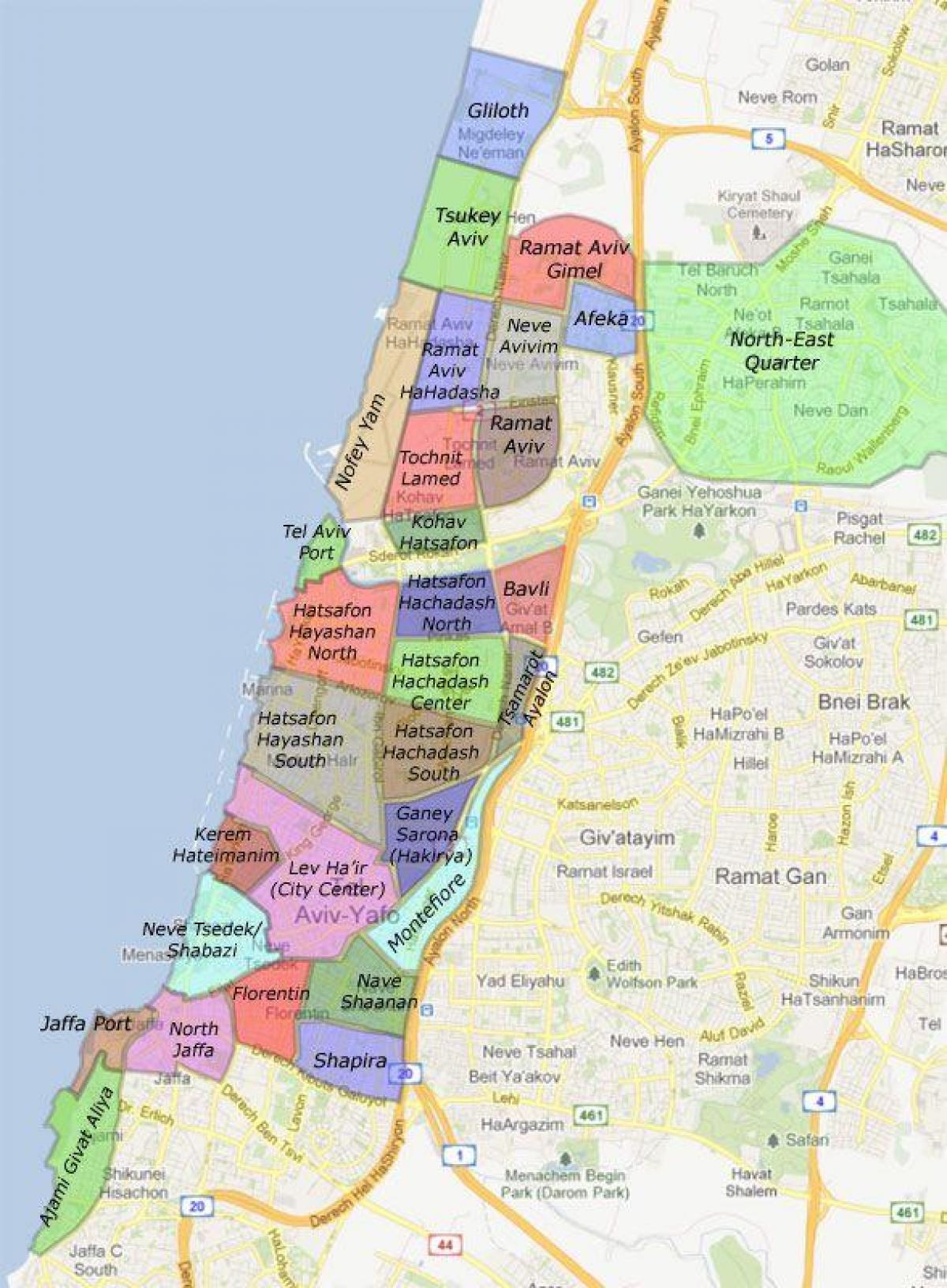 Tel Aviv buurten kaart