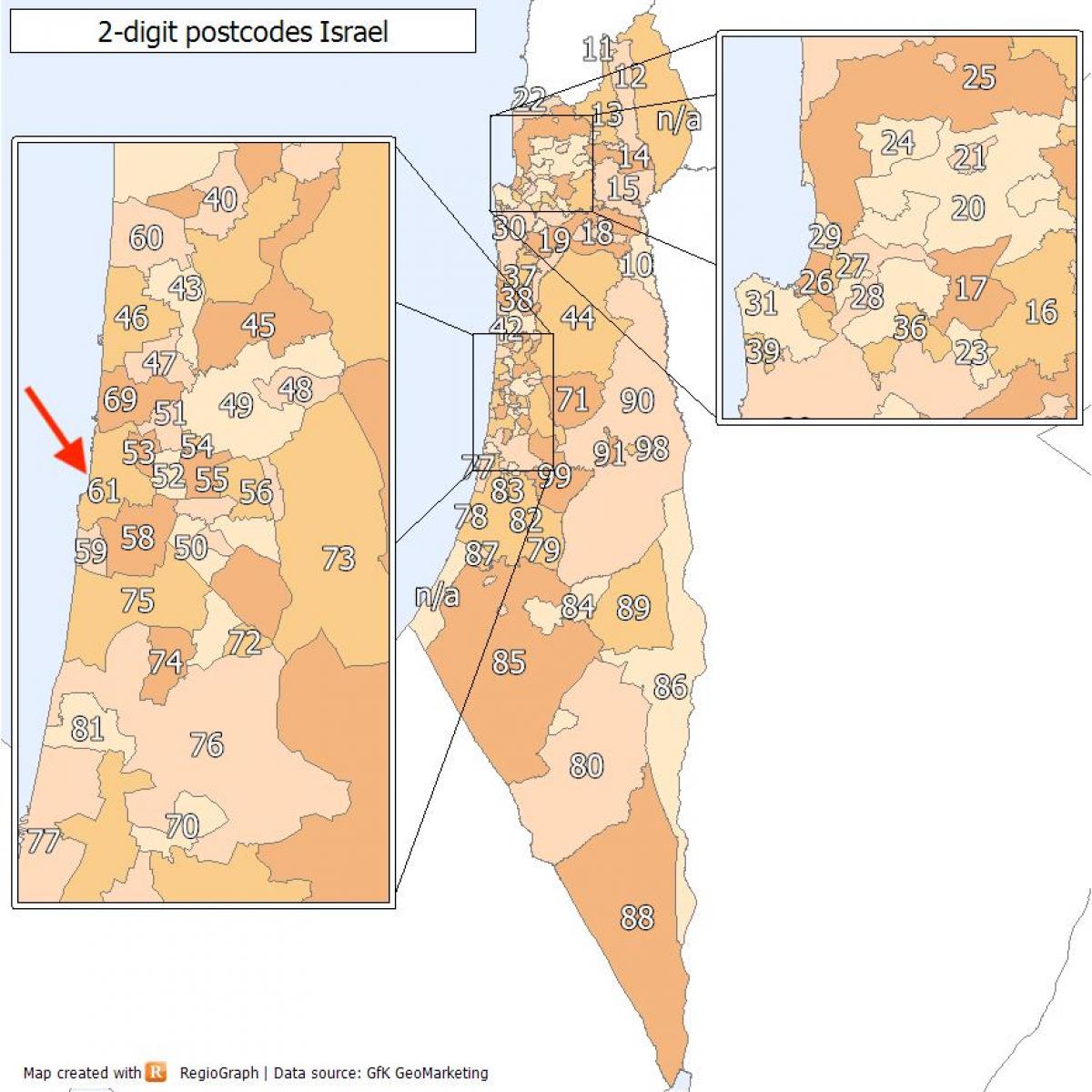 Tel Aviv postcode kaart